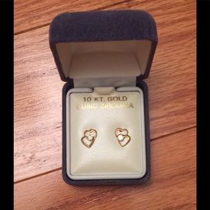 10kt Cubic Zerconia Gold Double Heart Earrings